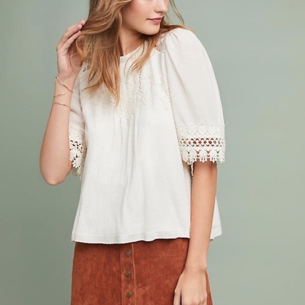 Anthropologie Feather Bone Armana Lace Trim Blouse
